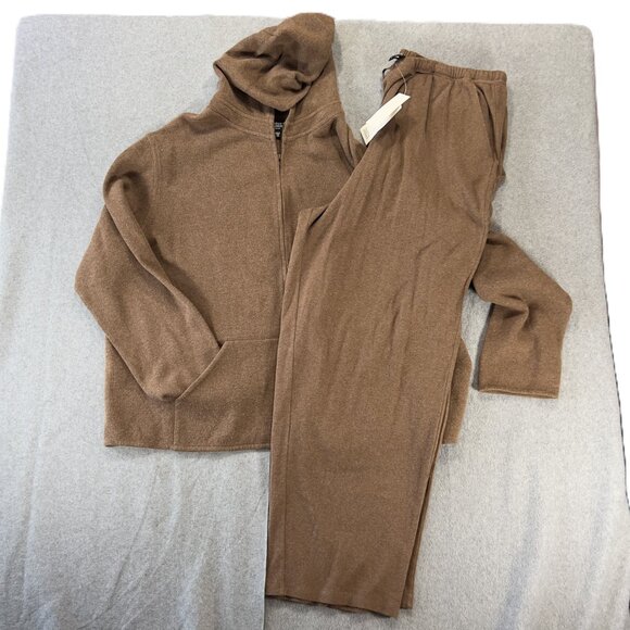 NWT Eileen Fisher Sz 3X 2 Piece Set Hooded Jacket Drawstring Pants Brown Cotton - Picture 1 of 14
